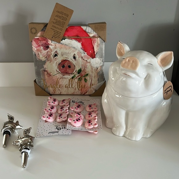 Pottery Barn Other - Festive Pig Decor Set - Red, Pink, White the bottle stoppers are pottery barn